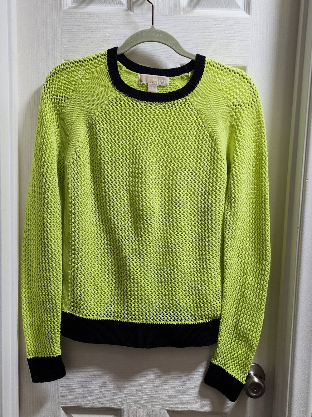 MICHAEL Michael Kors Neon Lime Crewneck Sweater with Black Trim